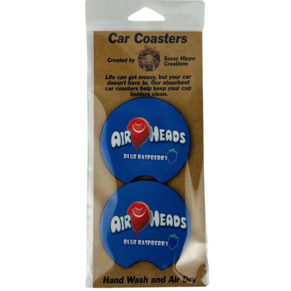 Car Coasters Air Heads Blue Raspberry Candy Snack Junk Food Set of 2 Neoprene - Picture 1 of 9